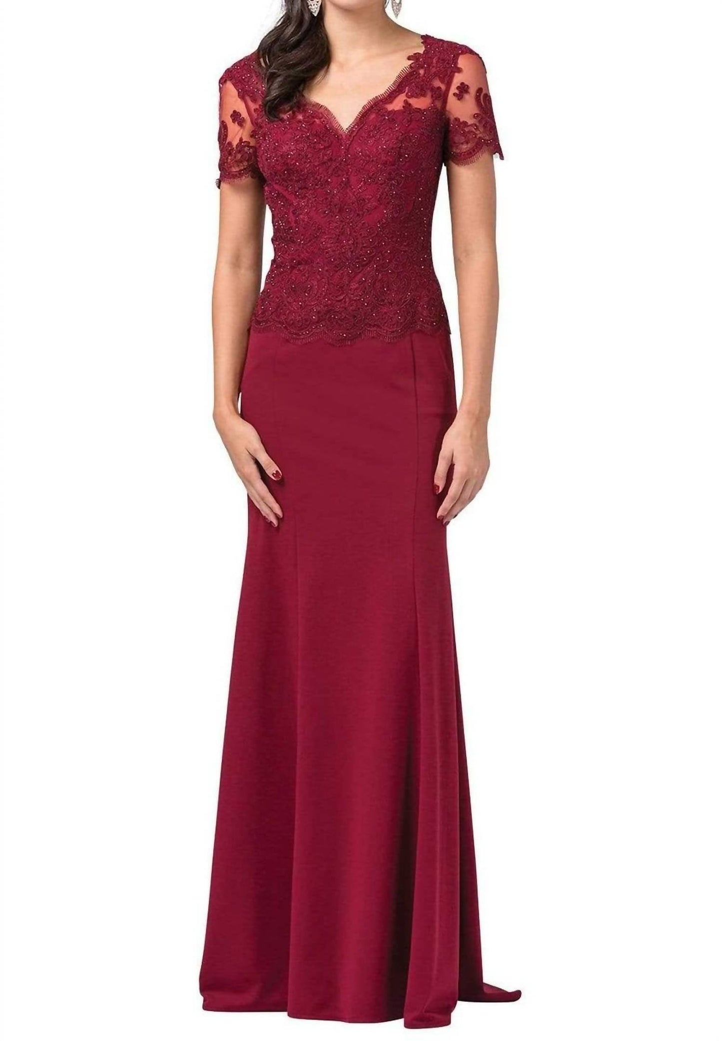 Dancing Queen - Short Sleeve Jeweled Illusion Gown