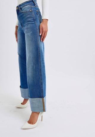 Judy Blue - High Waist Retro Wide Leg With Cuff Jeans
