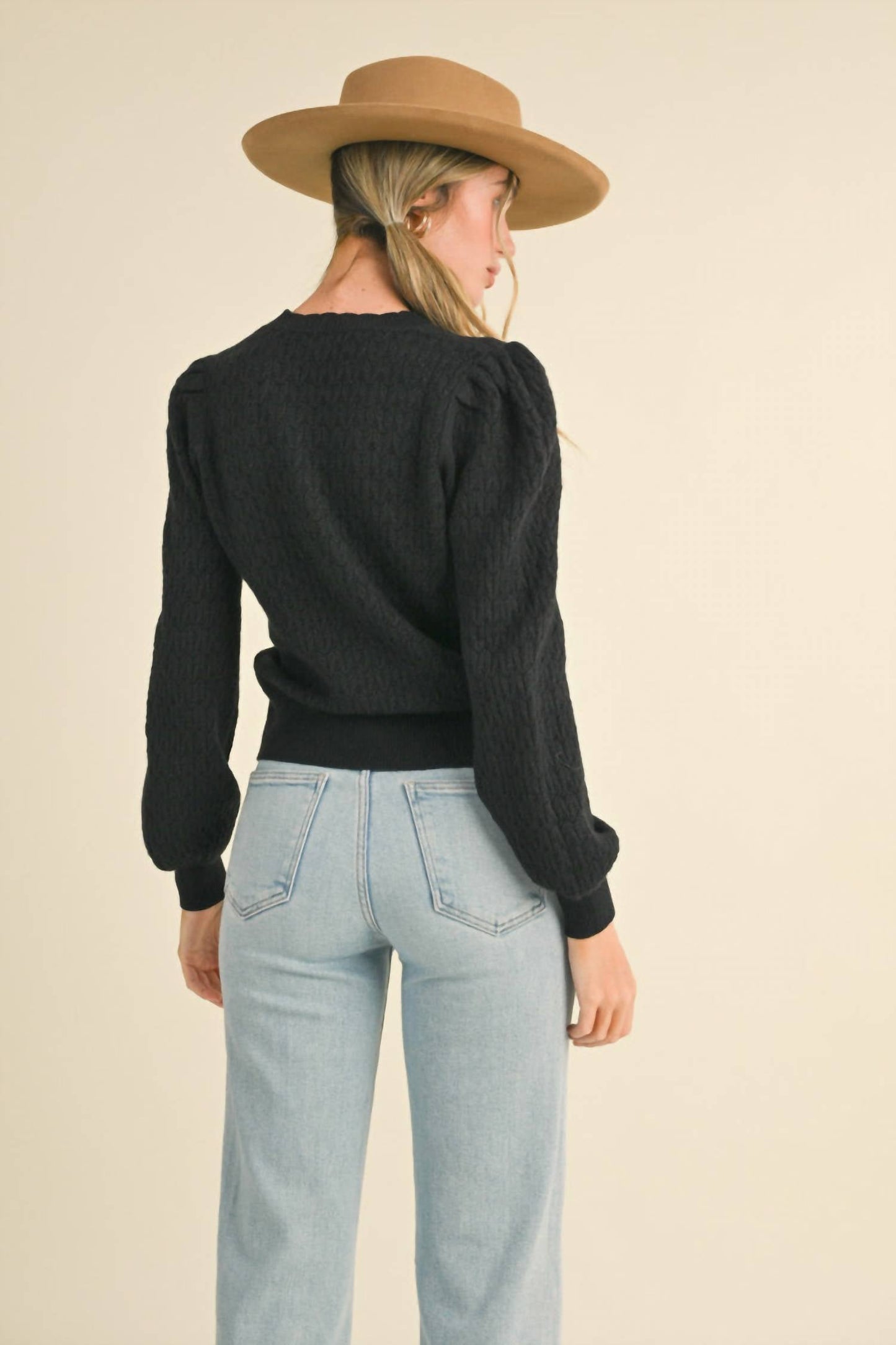 &Merci - Pointelle Puff Sleeve Sweater