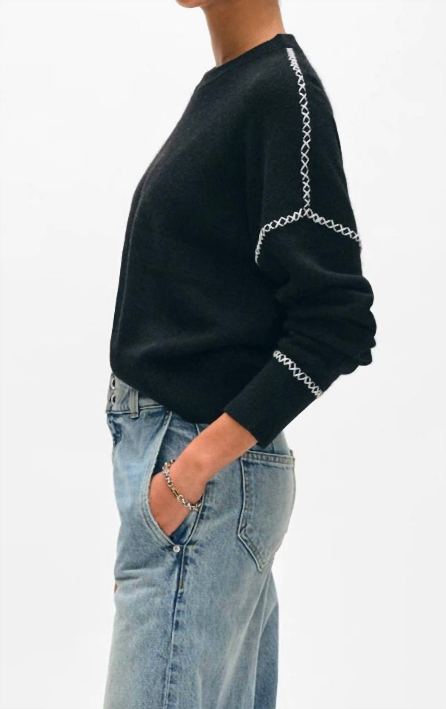 White + Warren - Blanket Stitch Crew Sweater