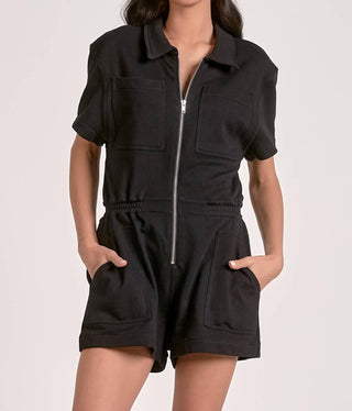 Elan - Short Sleeve Collared Sweatsuit Romper