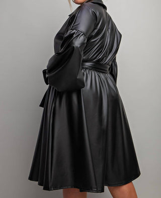 The Curve La - Plus Size Faux Leather Button Front Fit Flare Dress