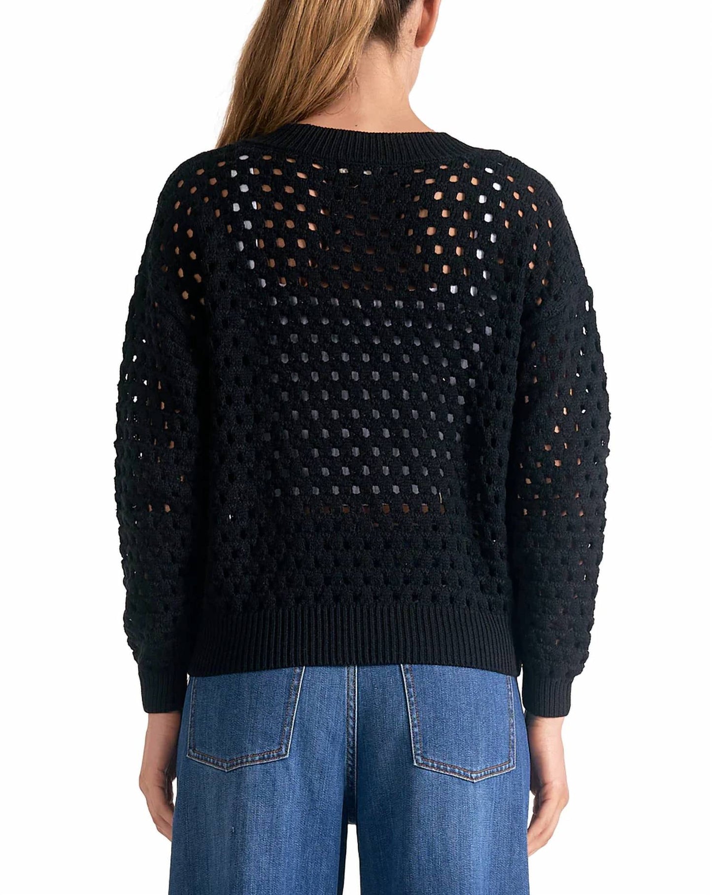 Elan - Eyelet Zip Up Sweater Cardigan