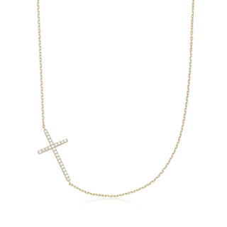 Eklexic - Women's Horizontal Cubic Zirconia Cross Necklace