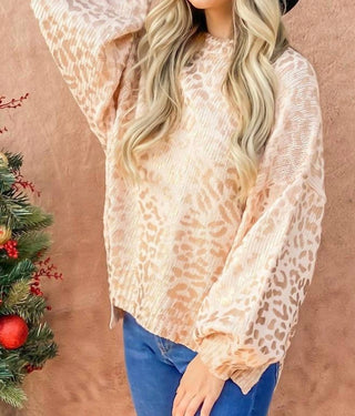 And The Why - Leopard Printed Balloon Sleeve Pullover Sweater