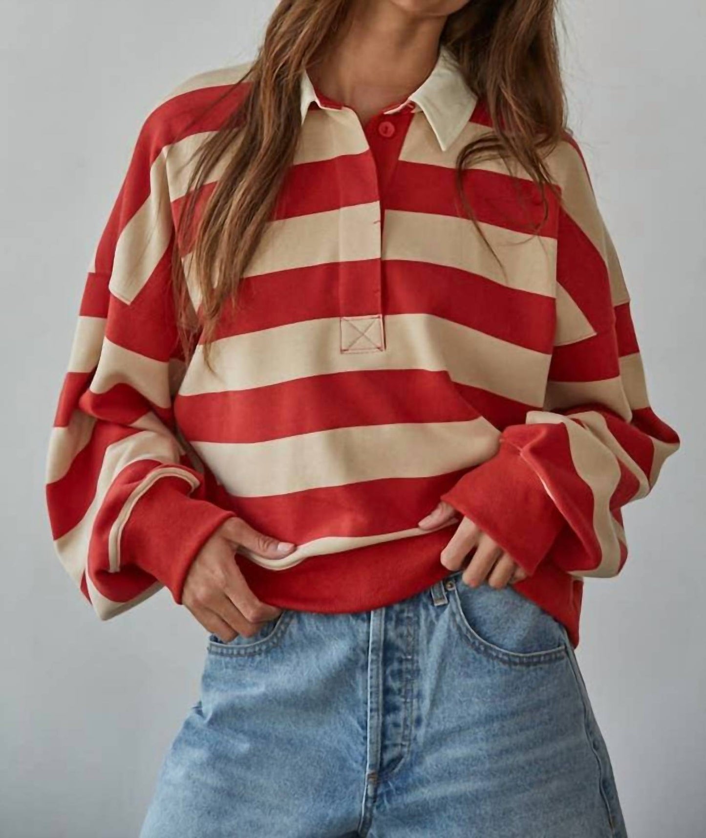 By Together - Striped Rugby Half Button Up Tee