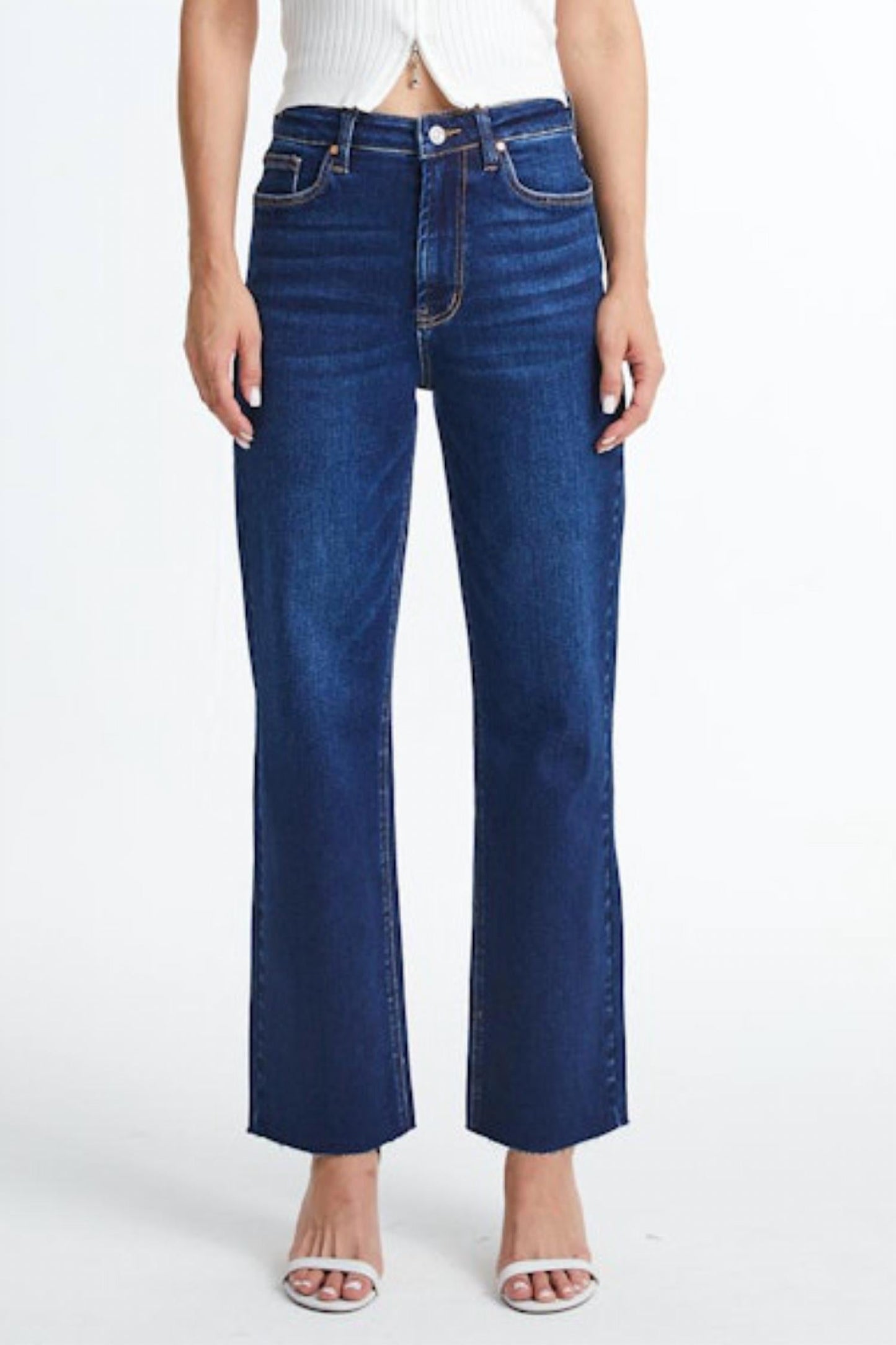 Bayeas - High Rise Straight Raw Hem Jeans