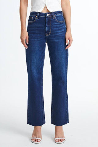 Bayeas - High Rise Straight Raw Hem Jeans