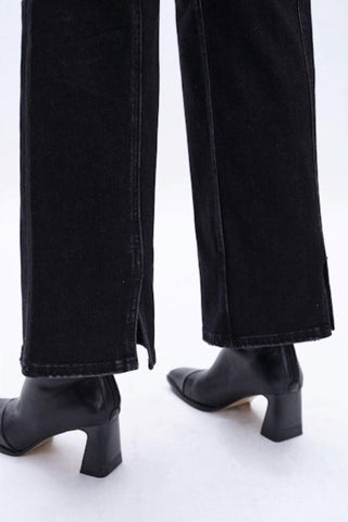 Bayeas - Seamed High Waist Wide Leg Jeans