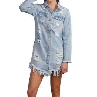 Bibi - LONG DENIM JACKET WITH BIG RIPPED POINT