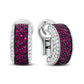 18K White Gold and Black Rhodium Plated 3/4 Cttw Round Diamonds and 1mm Round Red Ruby Huggie Hoop Earrings (F-G Color, VS1-VS2 Clarity)