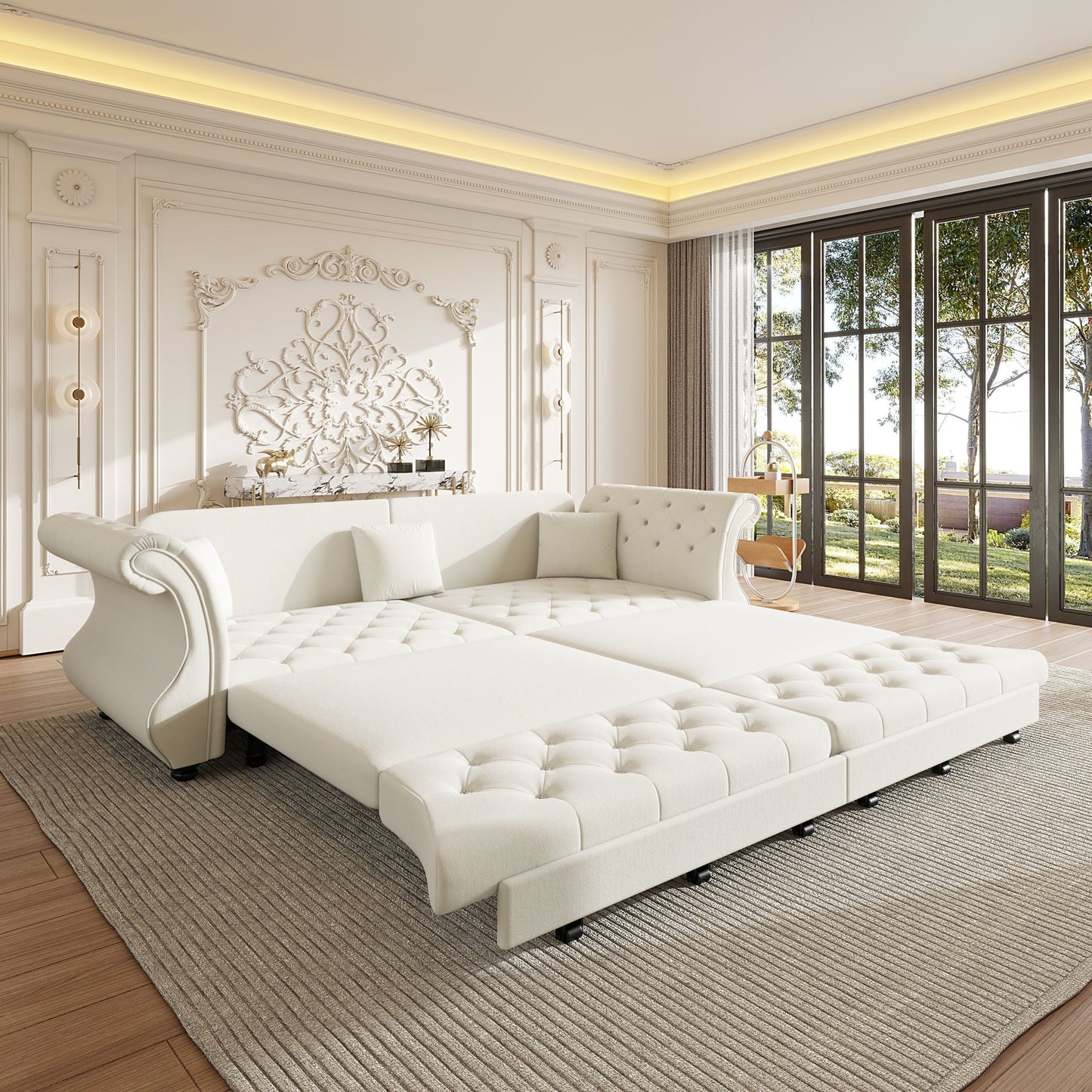 Oversized Chesterfield Pull Out Sofa Bed with Flower Tufting