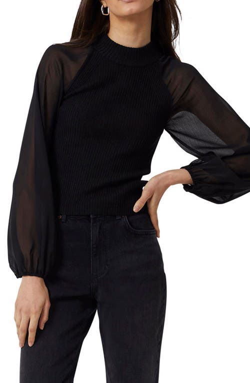 French Connection Melody Mixed Media Mock Neck Sweater in Black, Size X-Large