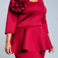 Viva Curvy - Handmade Blossomed Floral Accent Peplum Dress