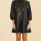 Dolce Cabo - Puff Sleeves Faux Leather Dress