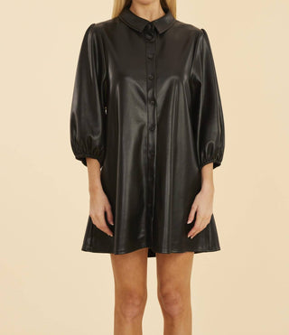 Dolce Cabo - Puff Sleeves Faux Leather Dress
