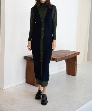 Mima Rosso - Green Knit Colorblock Vest Dress
