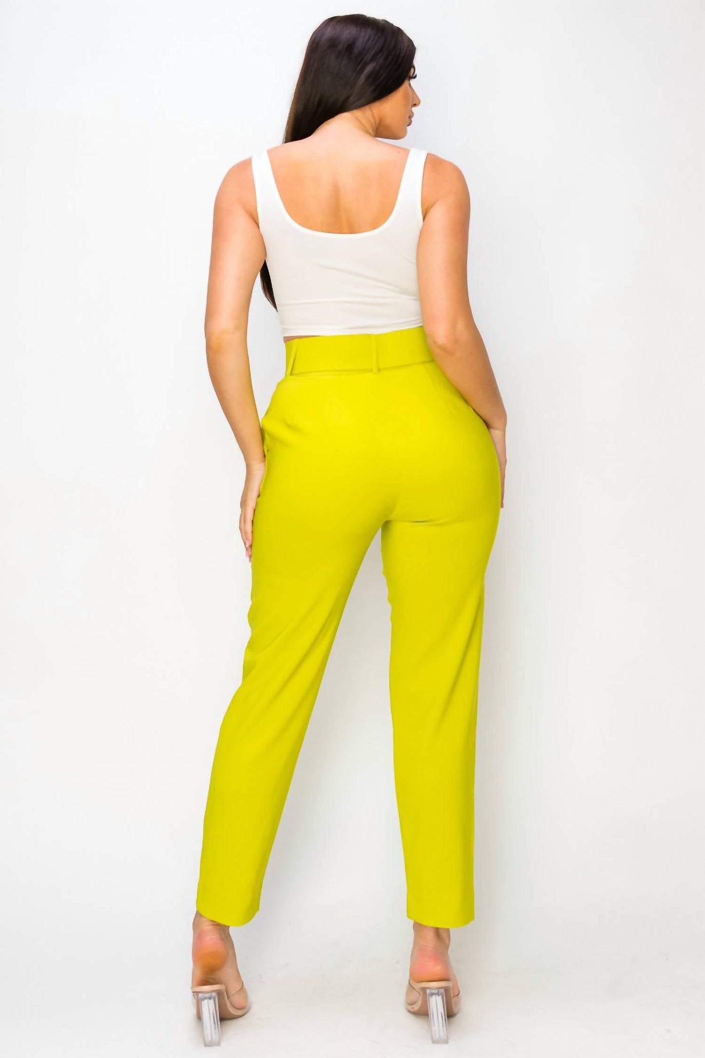 A.C.G. Los Angeles - Women's Ankle Slim Fit Cigarette Pants With Belt