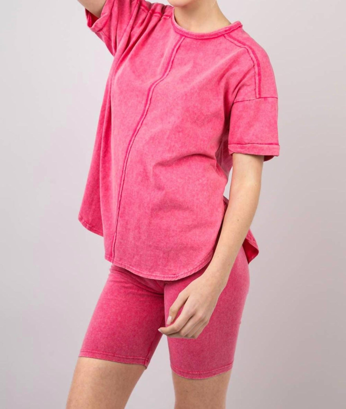 Very J - Washed Stretchy Knit Activewear Top & Shorts