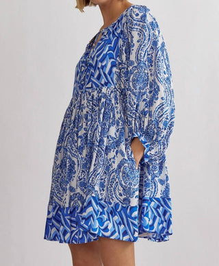 Entro - Regal Bliss Paisley Mixed Print Baby Doll Dress