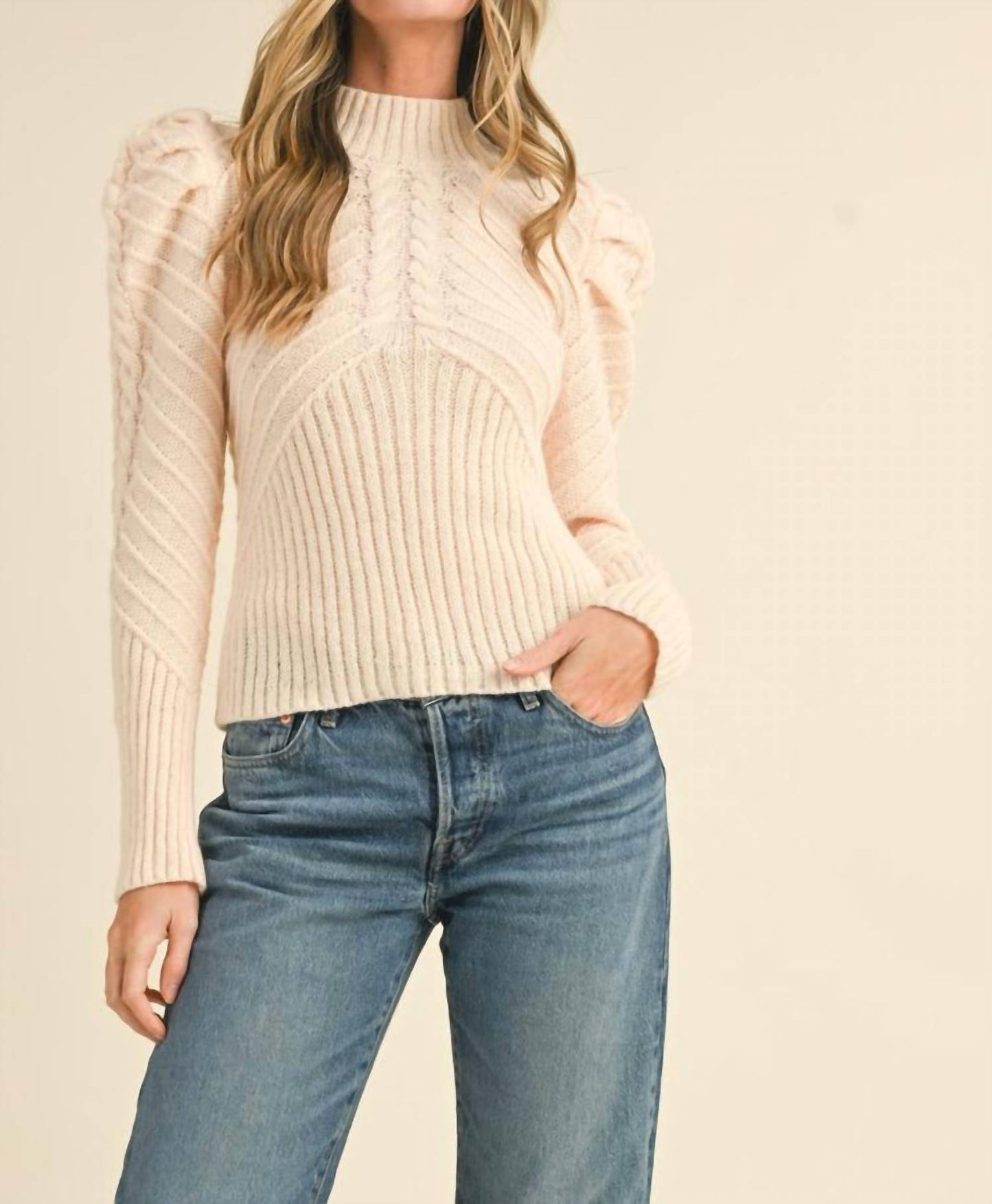 &Merci - Haze Puff Sleeve Cable Knit Sweater