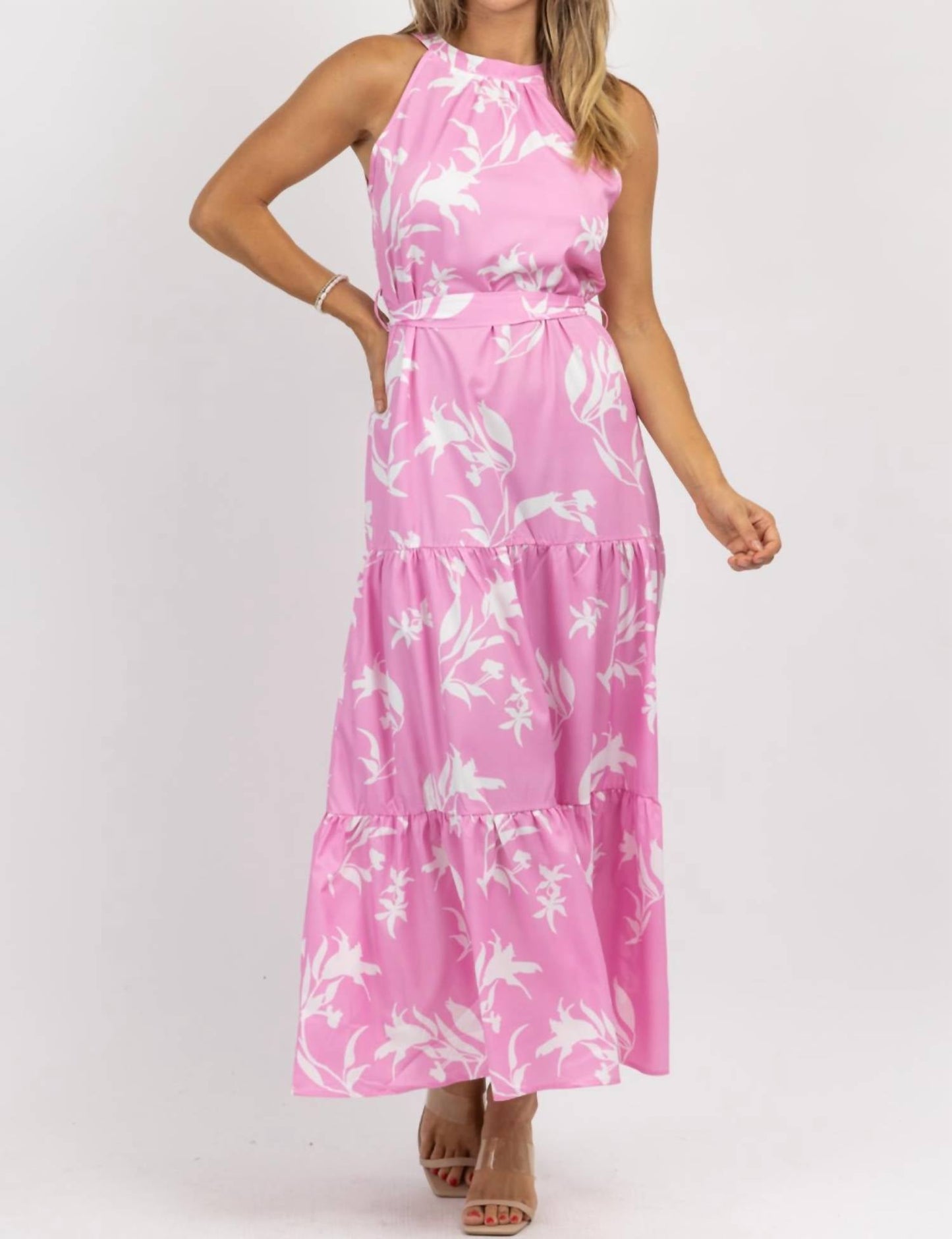 Fashion In The Box - Peony Halter Belted Maxi Dress