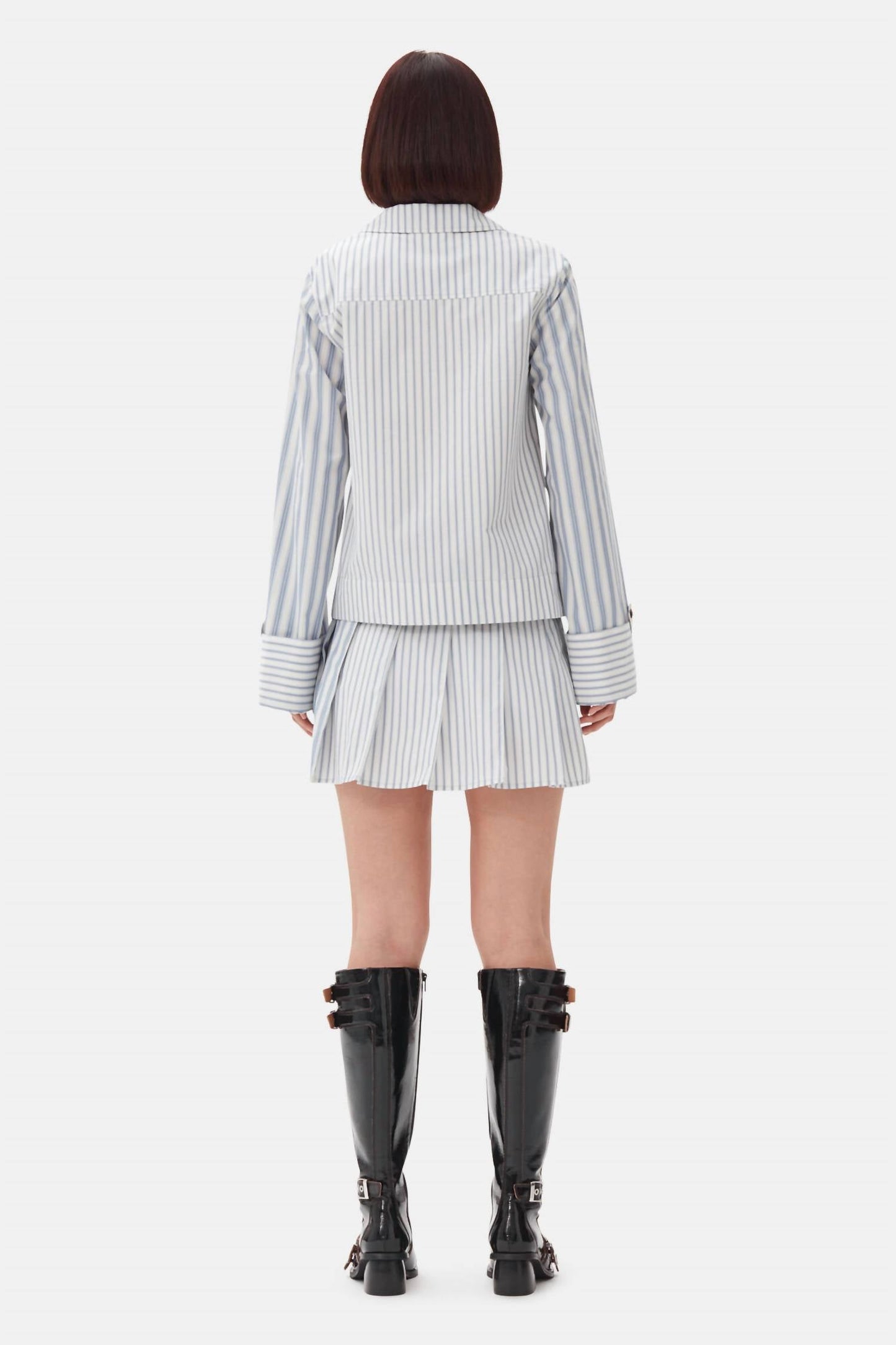 Ganni - Stripe Cotton Pleated Mini Skirt