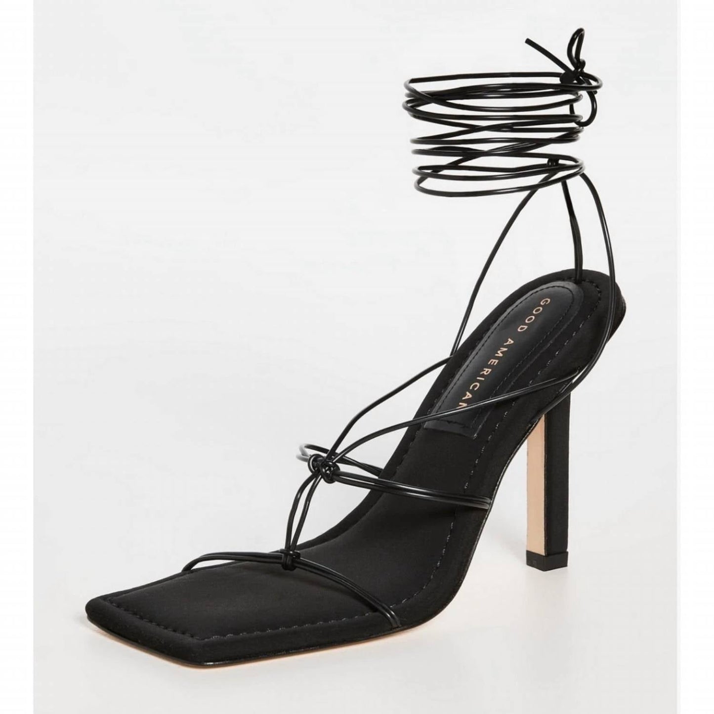 Good American - Women's Caged Square Toe Strappy Neoprene Heels