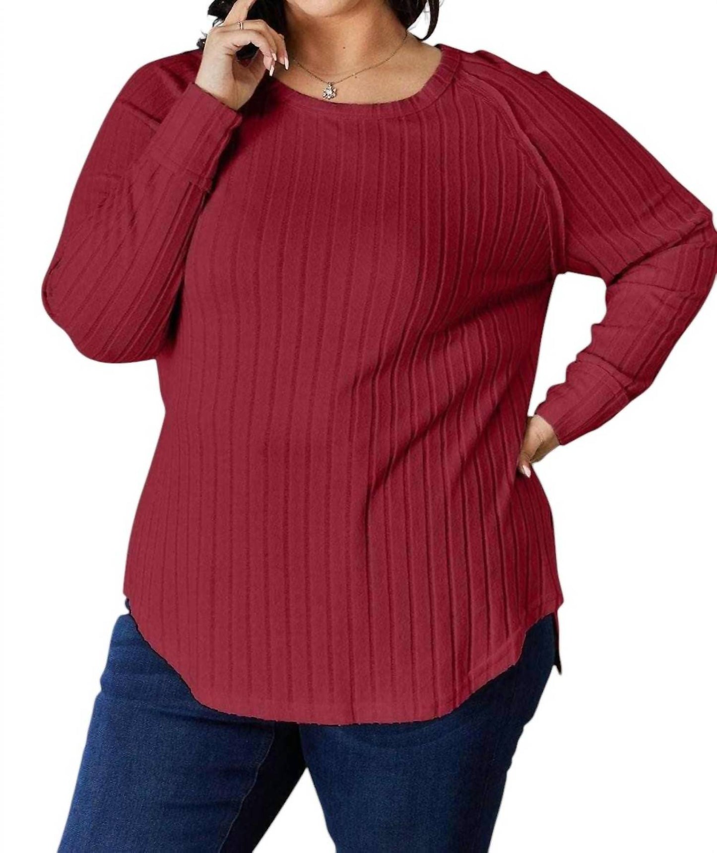 Basic Bae - Chic Ribbed Round Neck Slit Tee