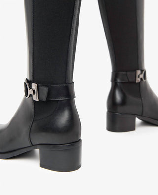 Nerogiardini - Women's Leather Stretch Buckle Knee Boots