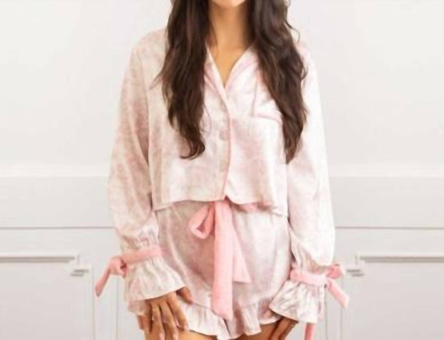 8 Oak Lane - Lane Satin Ruffle Pajama Short Set