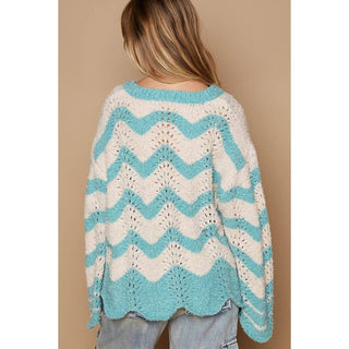 Pol - Oversize Round Neck Stripes Solid Pullover Sweater