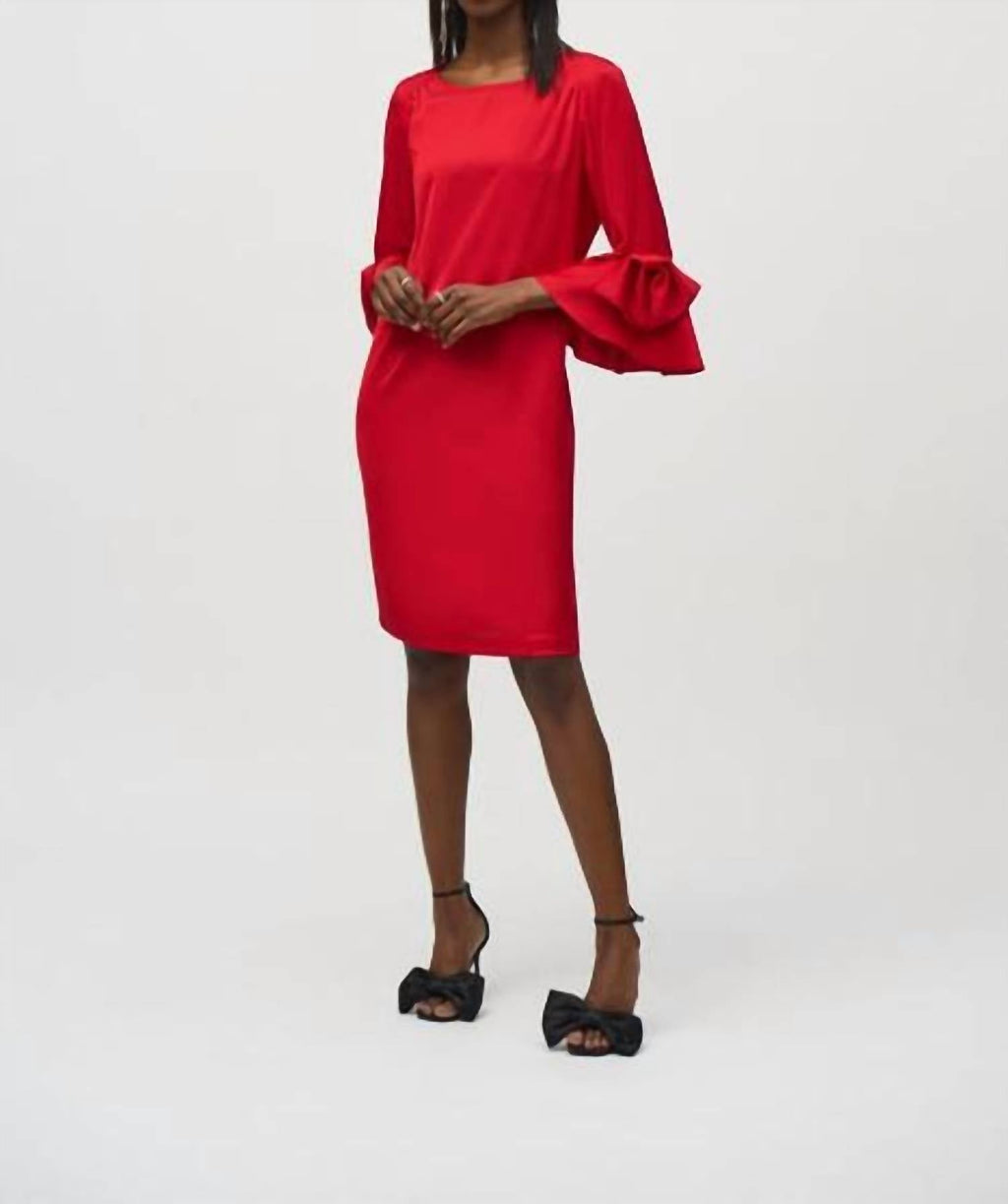 Joseph Ribkoff - Satin Ruffle Sleeve Straight Dress – Steals