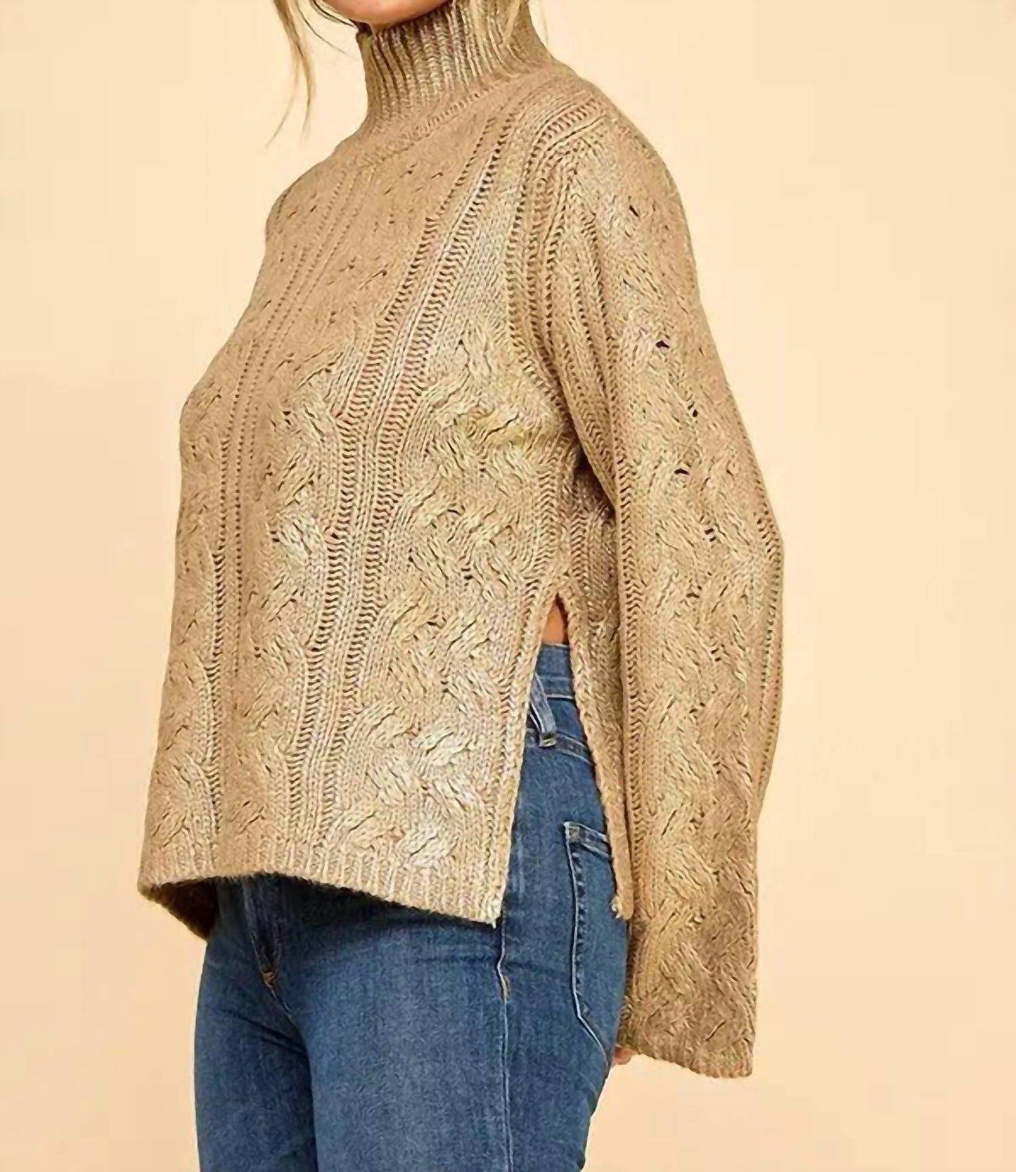 Baby Pink - Foiled Mock Neck Sweater Top