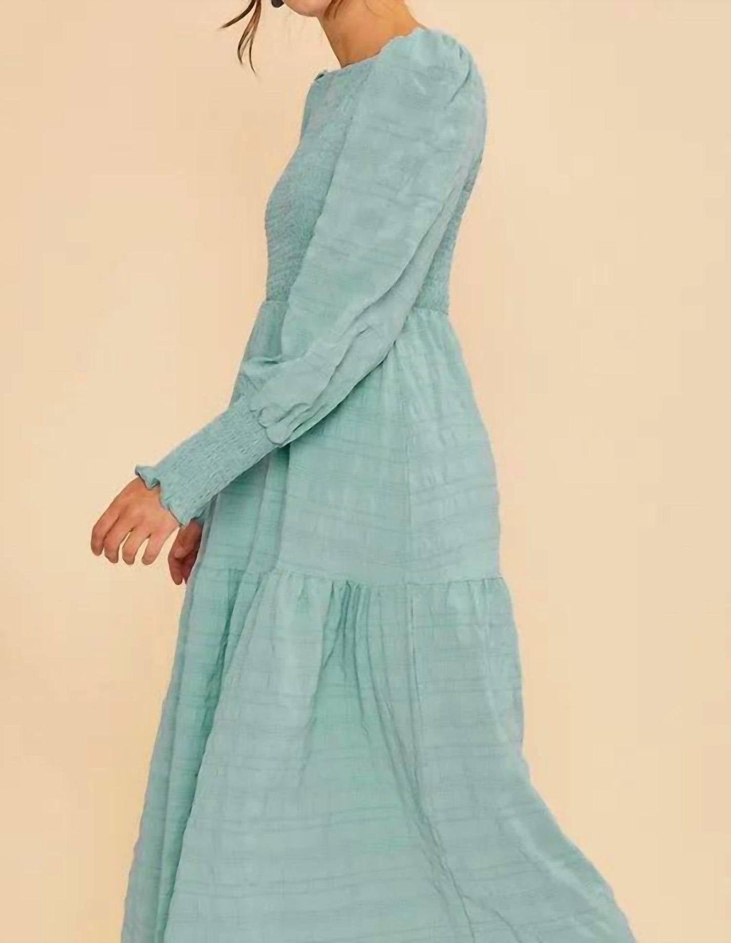 Trendsi - Annie Wear Textured Smocking Bodice Tiered Midi Dress