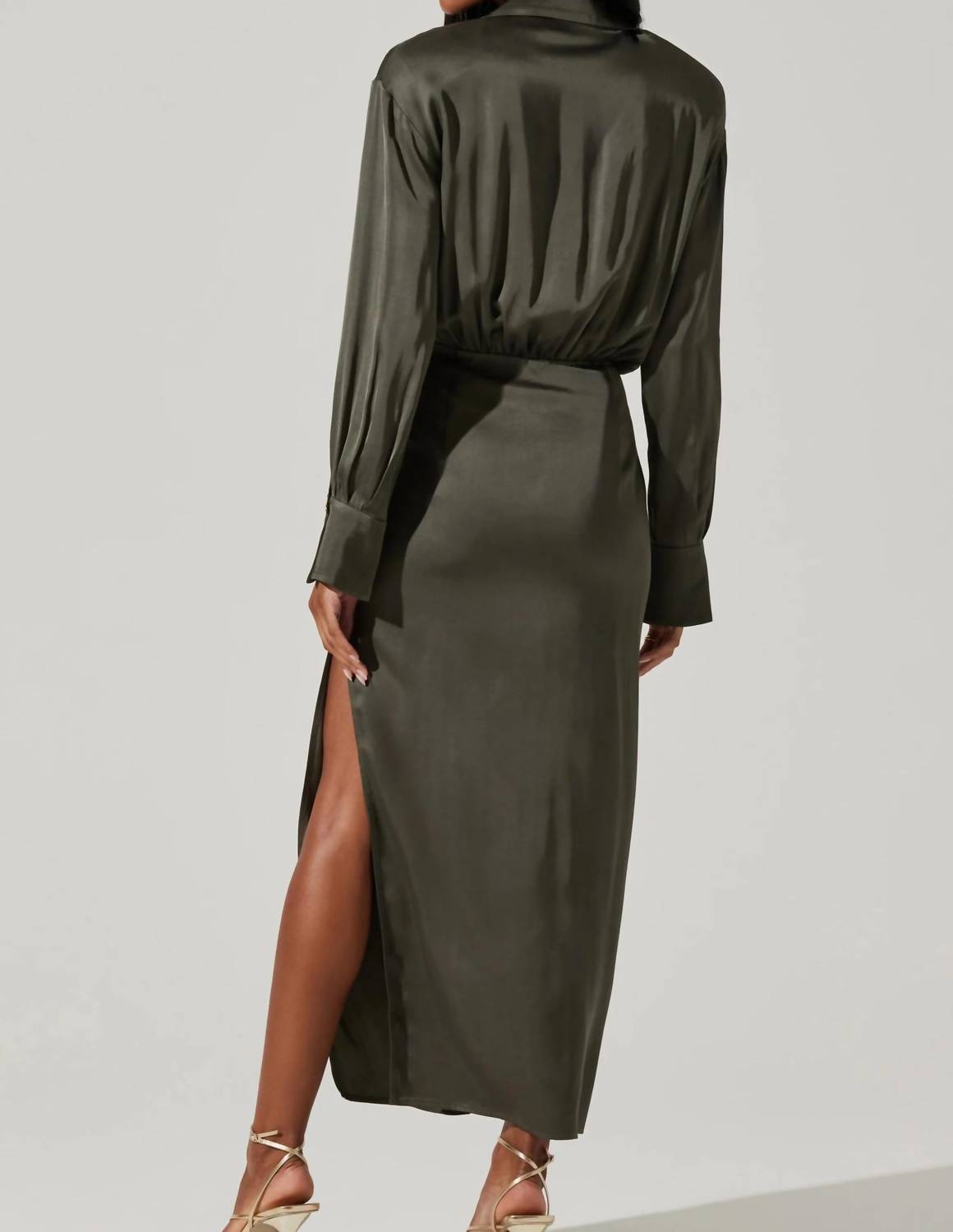 Astr - Elizabello Moss Satin Shirt Dress