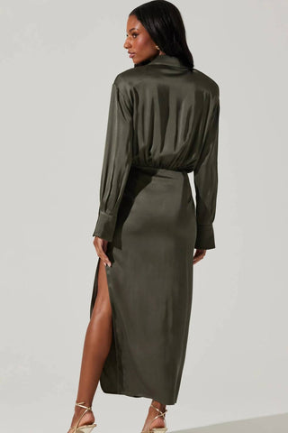 Astr - Elizabello Moss Satin Shirt Dress