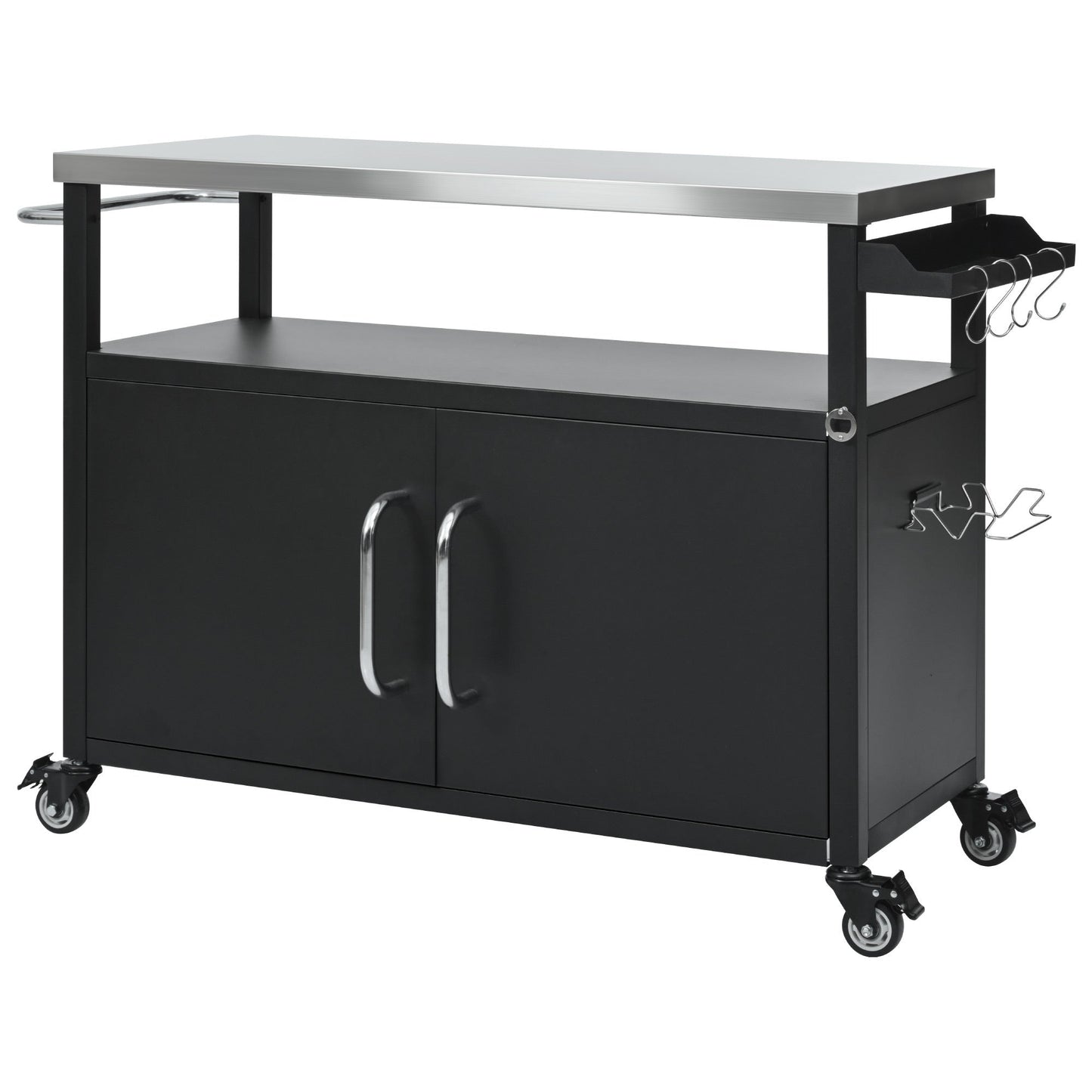 K&K 54.5 Inch Outdoor Kitchen Island with Stainless Steel Tabletop