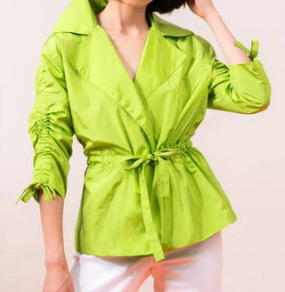 Elena Wang - Ruched Sleeves Drawstring Jacket