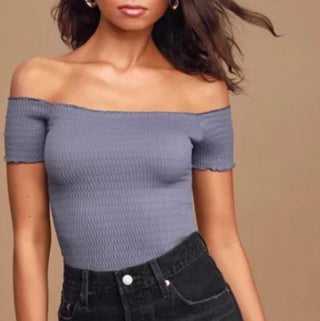 Free People - Intimately Moulin Ruched Crop Top Off The Shoulder Blue