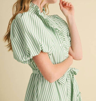 &Merci - Stripe Button Down Ruffle Midi Dress
