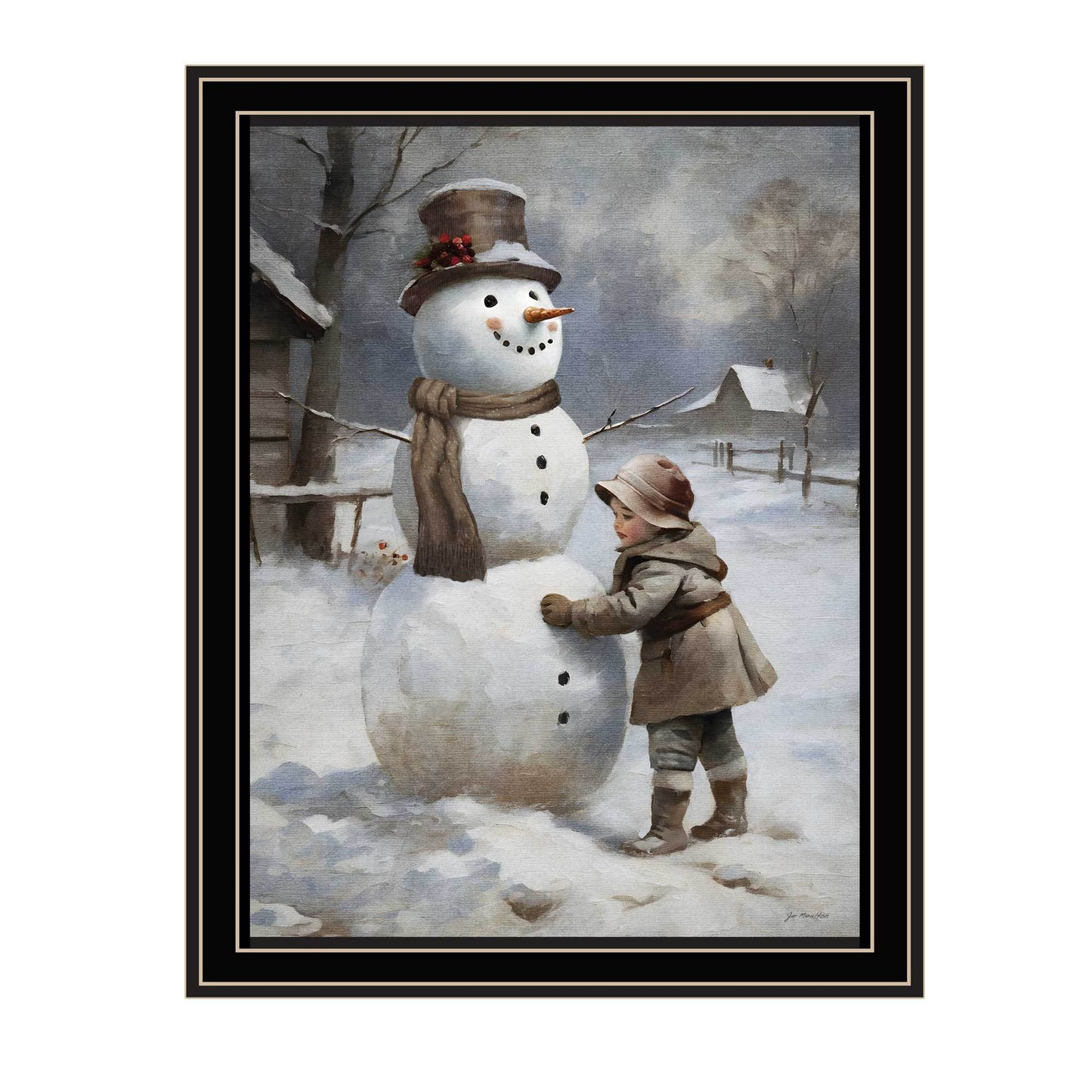 The Finishing Touch on the Snowman Framed Wall Art by Jo Moulton