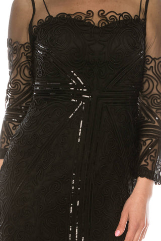 Aidan Mattox - 3/4 Sleeve Soutache Embroidered Dress