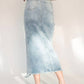 Recollection Brand - Frayed Hem Asymmetrical Stretch Denim Maxi Skirt