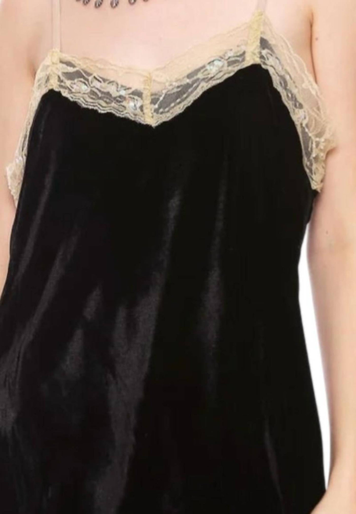 Aratta - Velvet Lace Trim Cami With Sequins And Pearls