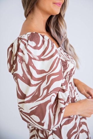 Karlie - Zebra Poplin Puff Sleeve Smock Maxi Dress