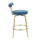 Rhonda Glam Counter Stool in Gold Metal and Blue Velvet - Set of 2