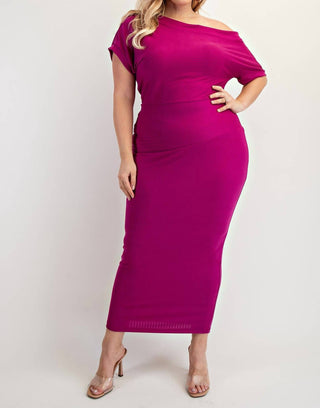 The Curve La - Plus Size Ribbed Knit Off Shoulder Knit Midi Dress