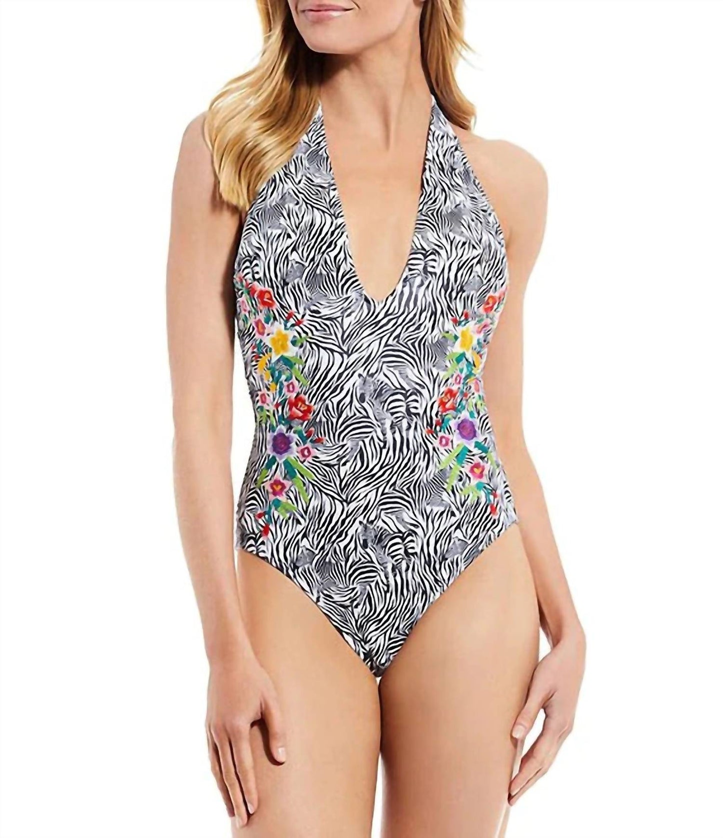Johnny Was - Spring Halter Embroidered One-Piece Swimsuit