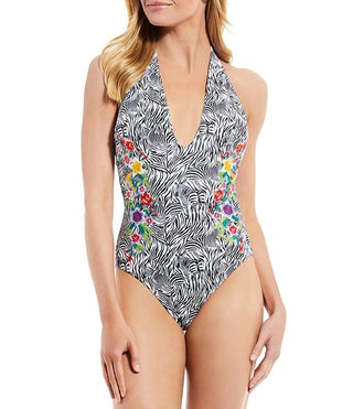 Johnny Was - Spring Halter Embroidered One-Piece Swimsuit